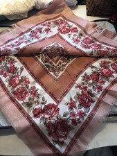 Woman  s Scarf Rust Rose And Metallic Measuring 48X48