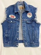 Vintage 1980's Denim Biker Vest with Patches Size 44