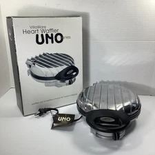 VillaWare Uno Heart Shape Round Waffler Model 2003 Waffle Maker In Box - Tested