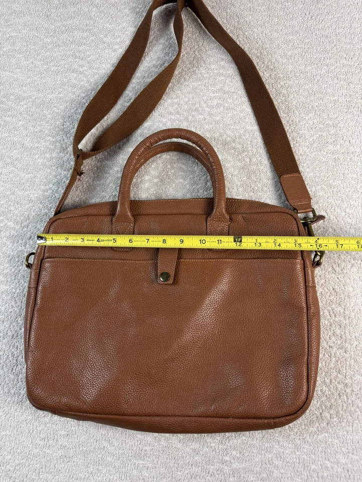Mark & Graham Pebbled Leather Briefcase Laptop Bag Brown Crossbody Messenger - Image 3 of 4