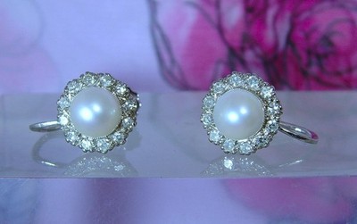 Mid Century pair of 9 ct white PLATED CREATED and Pearl Screw stud Earrings