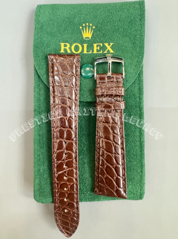 ROLEX Brown 20mm Crocodile Leather Band With Rolex Buckle - NOS; Silver Plated⭐