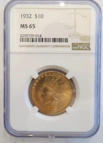 1932 $10 INDIAN HEAD GOLD COIN NGC MS65 USA