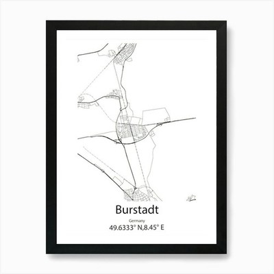Burstadt,Deutschland Minimalistische Landkarte Kunst Gerahmt Wandbild Poster Leinwanddruck Bild