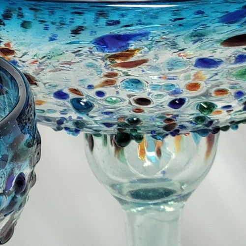 Mexican Hand-Blown Margarita Glasses Colorful Confetti Pebbled Textured Set of 2 - 第 4/21 張圖片