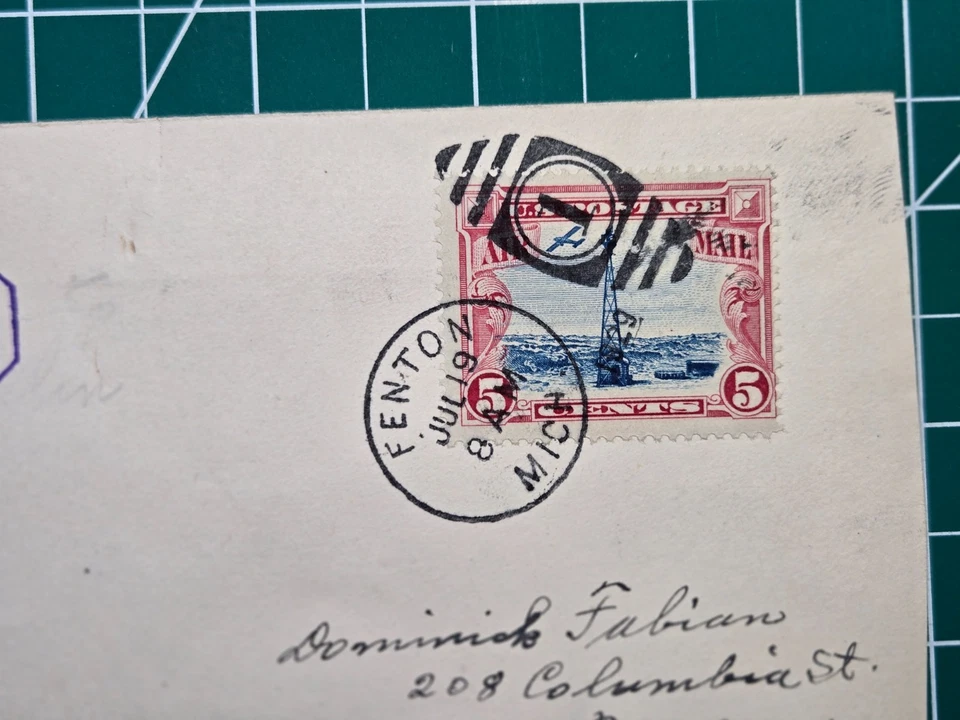 1930 Fenton MI Airmail Cover 5¢ Beacon Scott C11 A.A.M.S. Cachet RA Brooks Zone - Image 2 of 4