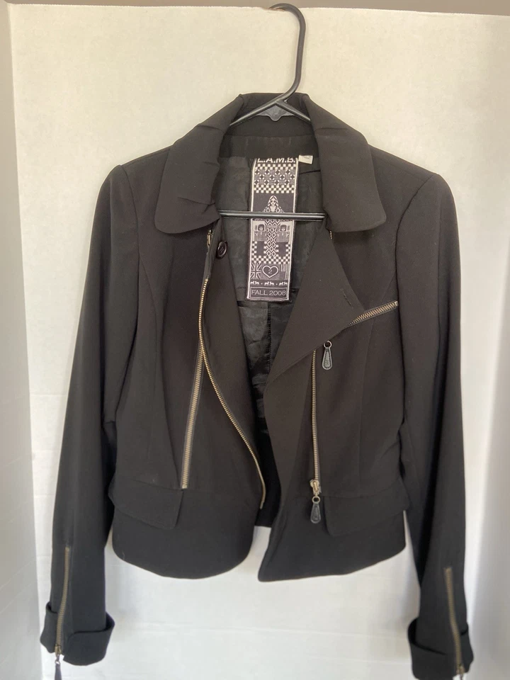 L.A.M.B. Chaqueta de moto para mujer Gwen Stefani negra otoño 2008 cremalleras dobles talla 2 Foto 3 de 4