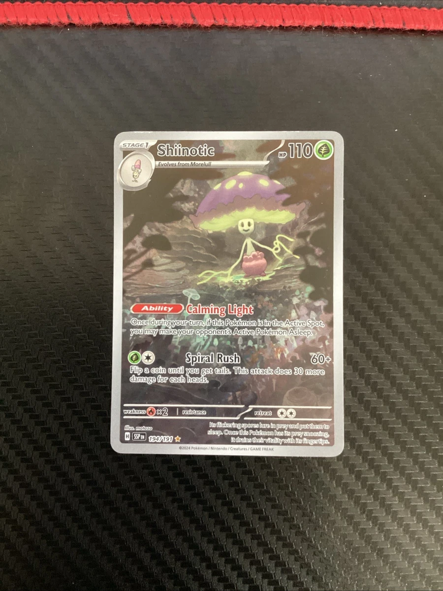 194 191 pokemon card Shiinotic 194/191 Sv08: Surging Sparks for sale RarityIllustration Rare Hit Points110 HP Grass Shiinotic 194/191 Illustration Rare Surging