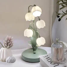 Green Flower Lamp for Home,Bedside Vintage Table Lamps,5 Lily of The Valley R...