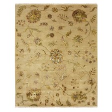 8'x10' Ecru Brown Wool & Silk Botanical Design Hand Knotted Oriental Rug R75581