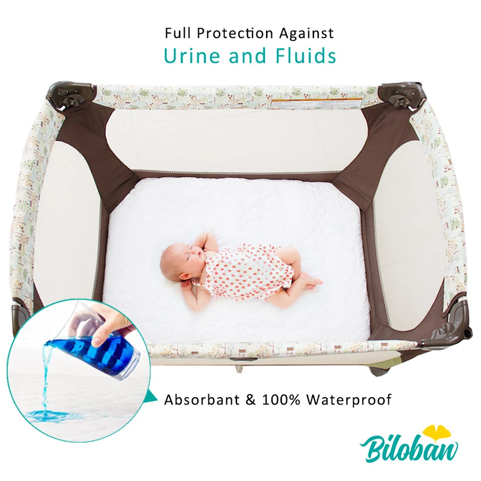 Pack N Play Mini Crib Mattress Pad Cover Soft Cotton Surface Waterproof 39"x27" - Image 4 of 4