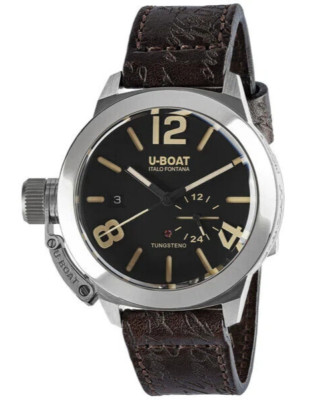 New U-Boat CLASSICO 42MM TUNGSTENO BLACK Dial Leather Band Men's Watch 8893