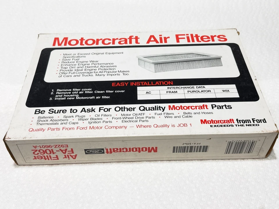 FILTRO DE AIRE MOTORCRAFT FA-1062 E92Z-9601-A para Ford Probe Ikon y Mazda 626 MX6 Foto 4 de 4