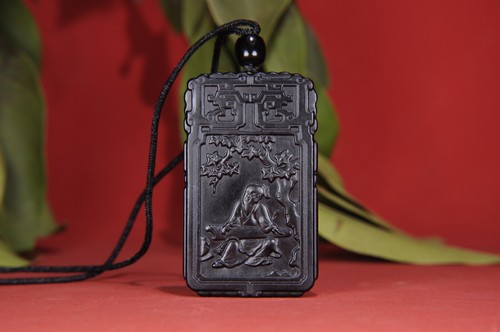 CERTIFIED 82.2g 100% NATURAL XIN JIANG BLACK JADE HAND CARVED ELDERLY PENDANT - Picture 12 of 24