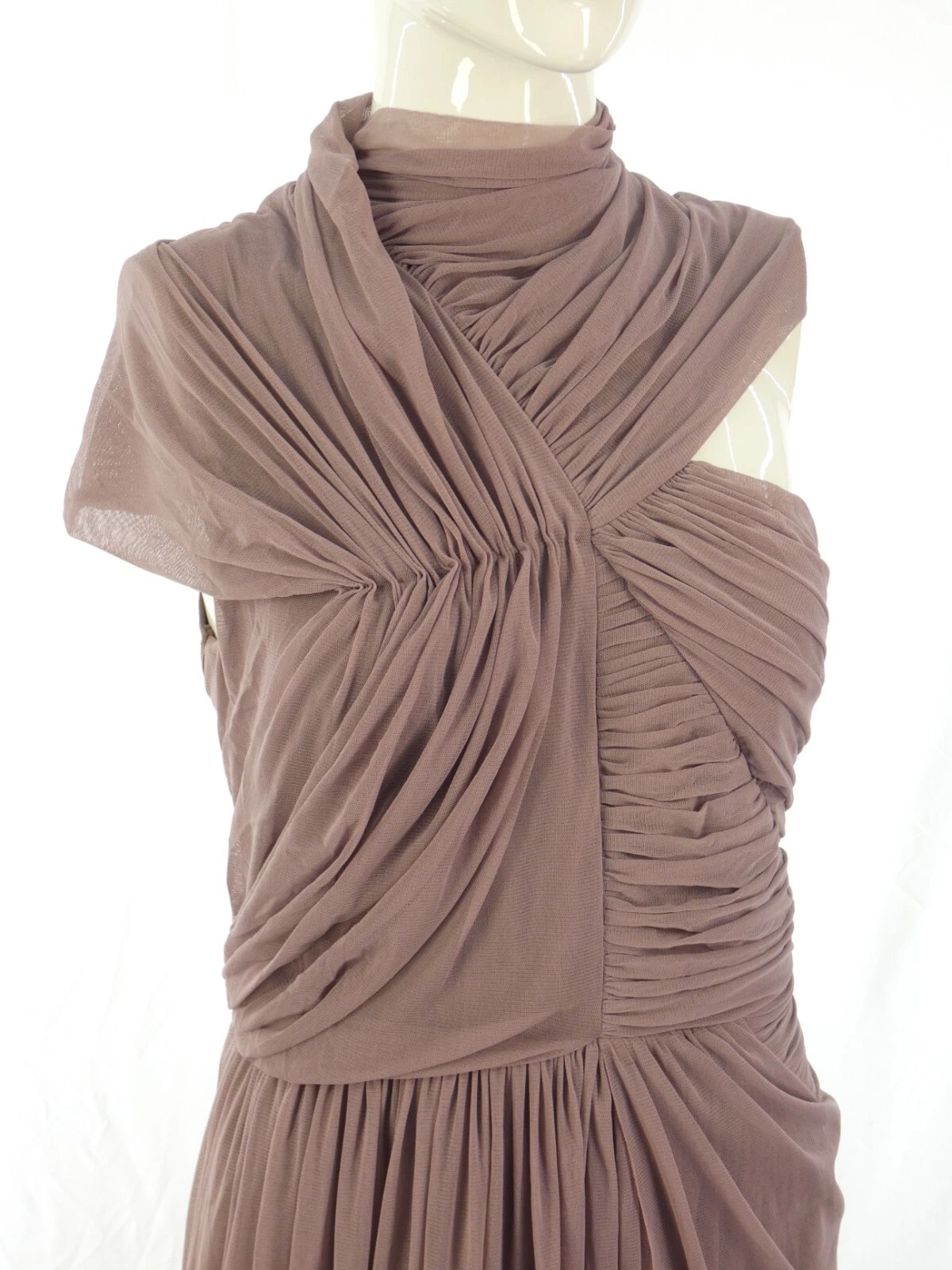 ALEXANDER WANG Abito Asos rete drappeggiato rosa scuro asimmetrico riunito festa matrimonio insolito UK10