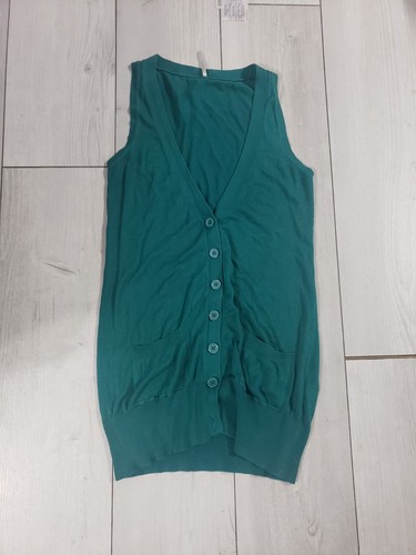 Womens Teal Sleeveless V Neck Pocket Button Up Vest Medium - 第 1/6 張圖片