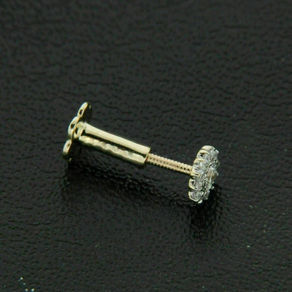 Piercing de pasador de nariz con tornillo de diamante natural GH SI de corte redondo de oro amarillo de 14 quilates Foto 4 de 4