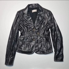 Olivieri Venezia Leather Jacket Womens Uk 8 Black Button Up Designer Genuine