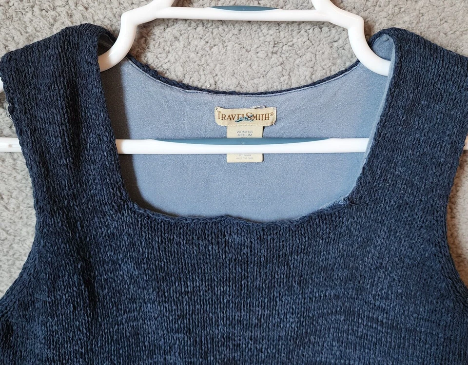 Top tejido Travelsmith para mujer sin mangas cuello cuadrado con sujetador incorporado azul talla M Foto 2 de 4
