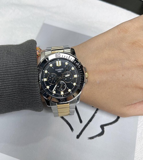 Casio MTP-VD300SG-1E Black Analog Two-Tone Gold Stainless Steel