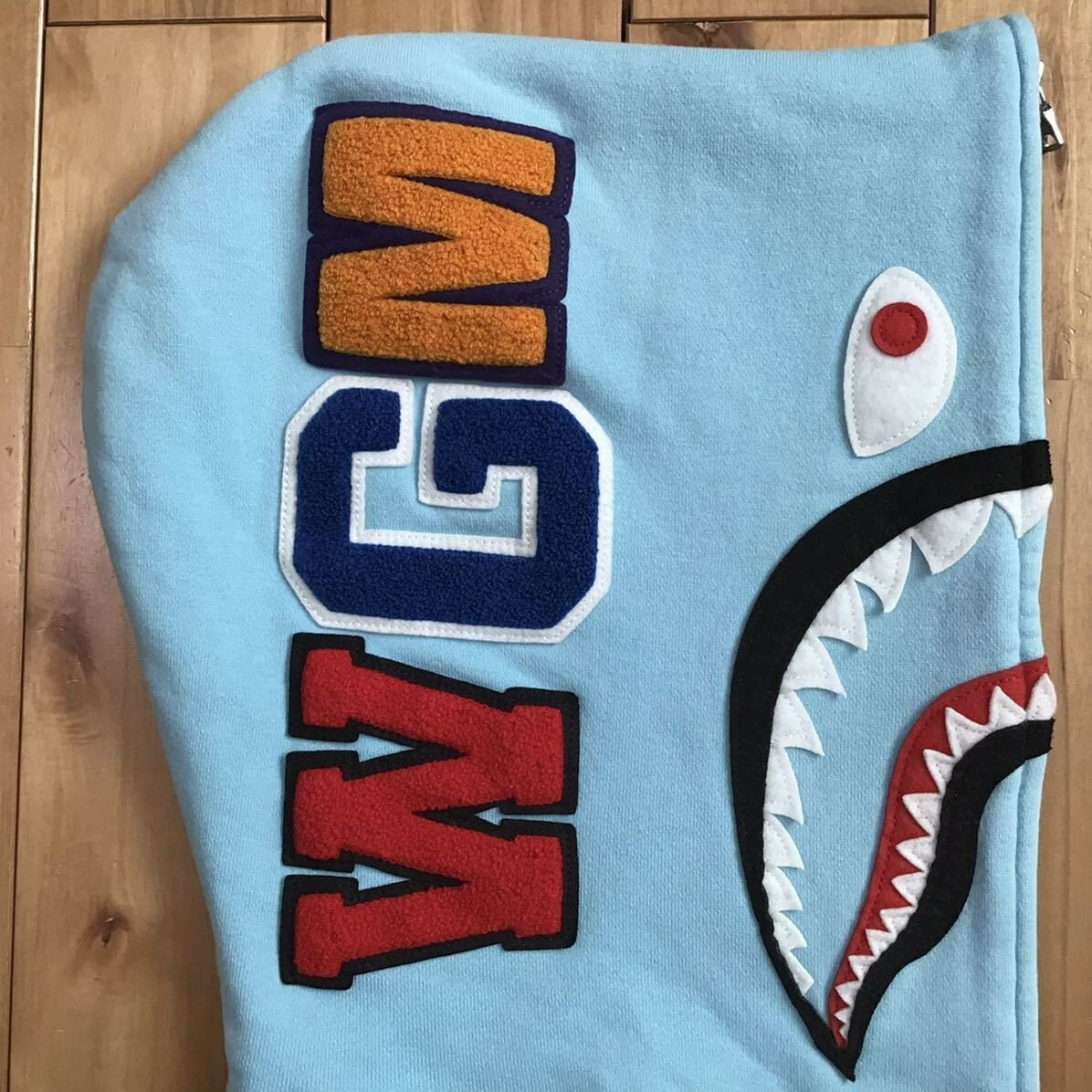 BAPE logo multi fonts shark hoodie light blue A Bathing Ape Size L