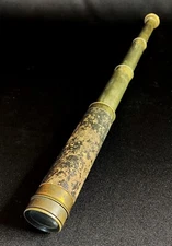 Antique Collapsible 16" Brass And Leather Spyglass Maritime Telescope Viewfinder