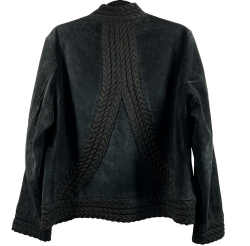 Coldwater Creek Womens Suede Knit Trim Jacket Size Large Solid Black Long Sleeve - Picture 2 of 11
