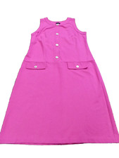Talbots Retro Sleeveless Fuchsia Pink Gold Button front Dress Sz 12 Knit PRETTY!
