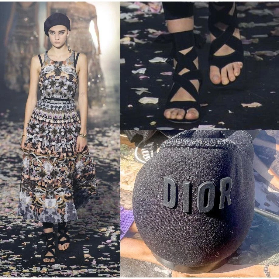 Rare sandales plates à lanières noires neuves Christian Dior Runway taille EU36