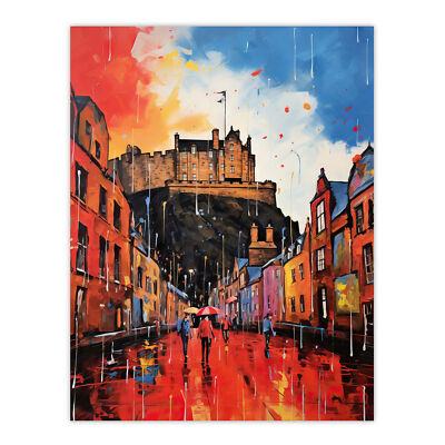 Edinburgh Castle lebendiges Gemälde Herbstregen Stadtbild Wandbild Poster Druck