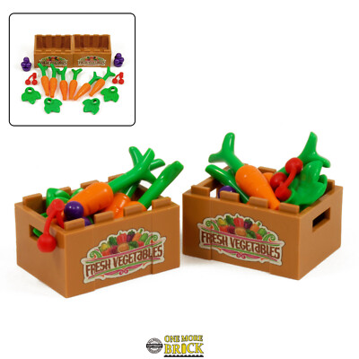Gemüsekiste | Obst & Gemüse Lebensmittel Marktstand | Bausatz aus echtem LEGO