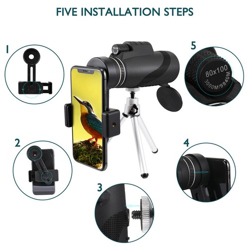 80x100 HD Telescopio monocular con zoom de visión nocturna + trípode Waterproof - Picture 14 of 17