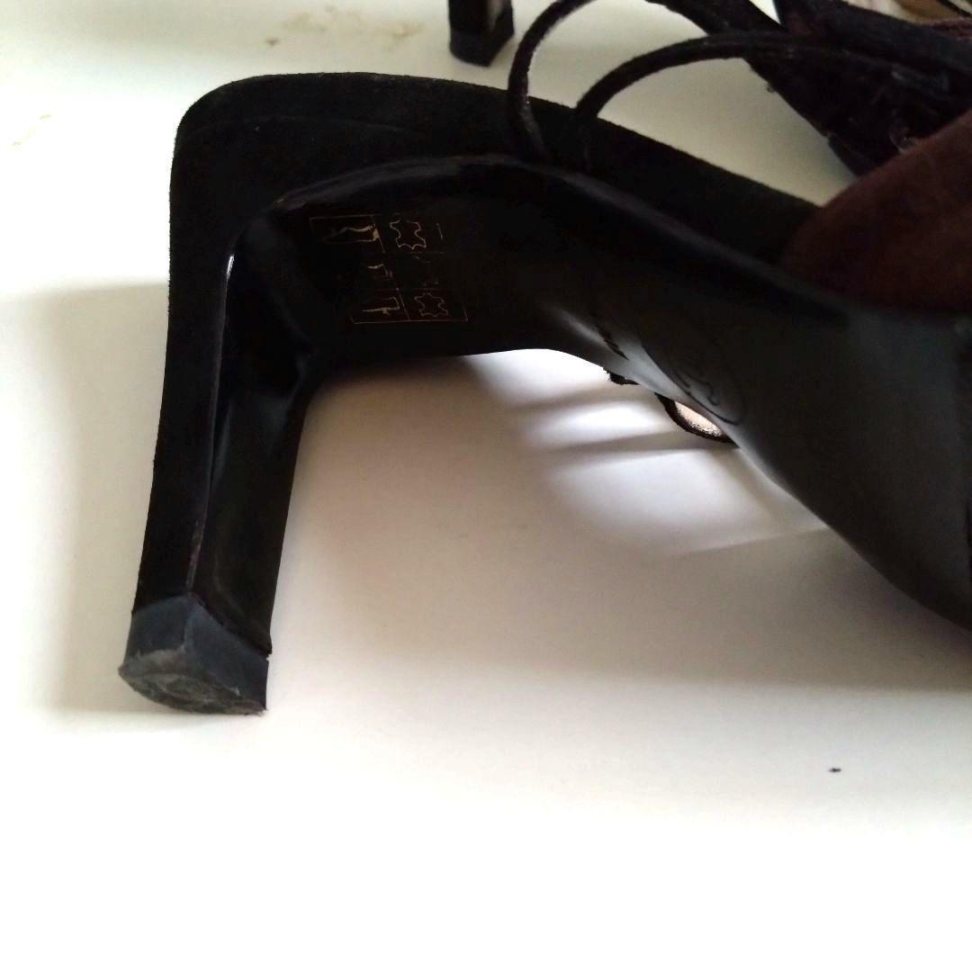CHANEL Mules Sandals Heel Suede Brown EU35/US5 slingback