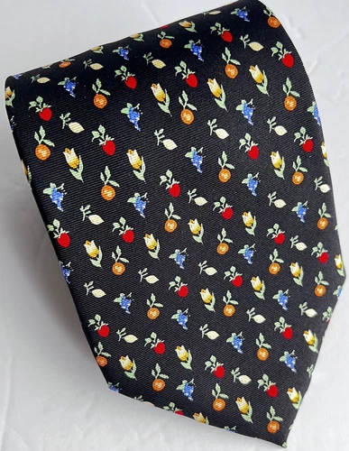 Tango by MAX RAAB Men's Tie 100% Silk Black with Fruit Theme  58" L x 3.75 W