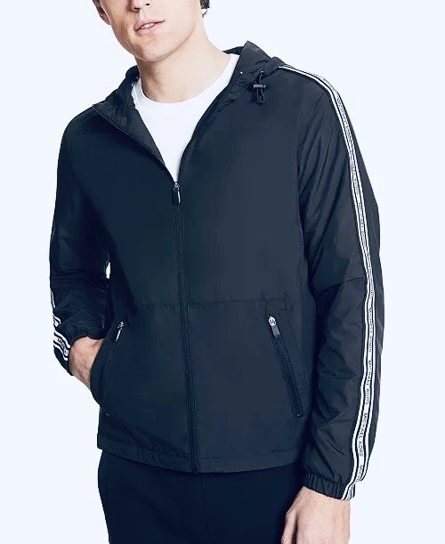Michael Kors Men’s Logo Tape Lightweight Hooded Packable Jacket Size L NEW