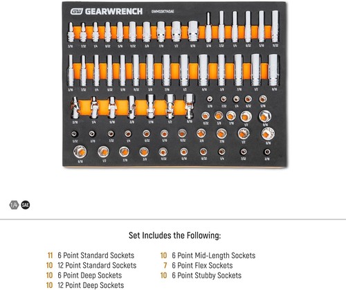 GEARWRENCH 68 Piece 1/4” Drive Master Socket Set in Foam Tray - GWMSSKT14SAE - Picture 2 of 6