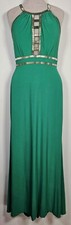 Xscape Halter Dress Size 2 Green Embellished Long Gold Beads