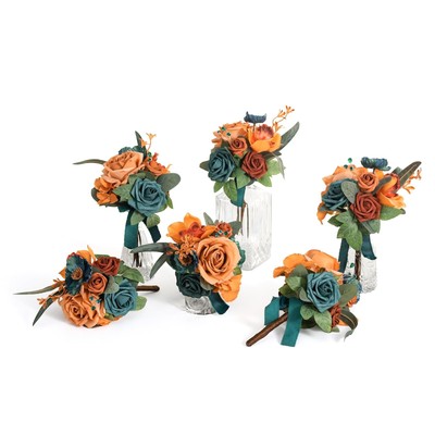 Ling's Moment Daek Teal Blue Wedding Flowers Mini Bridesmaid Bouquets Set of ...