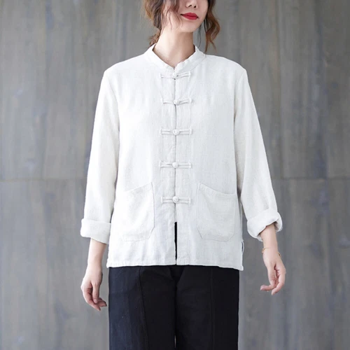 Women Chinese Cotton Coat Jacket Tops Tang Suit Cardigan Retro Ethnic Outwear - Picture 19 of 26