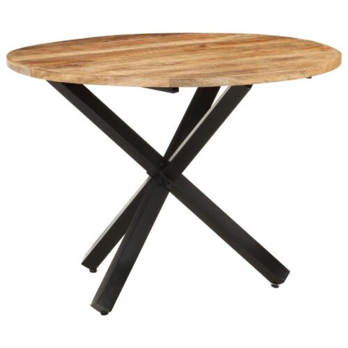 Wooden Dining Table Round Rough Mango Wood Powder-Coated Steel Legs Furniture - Picture 8 of 10
