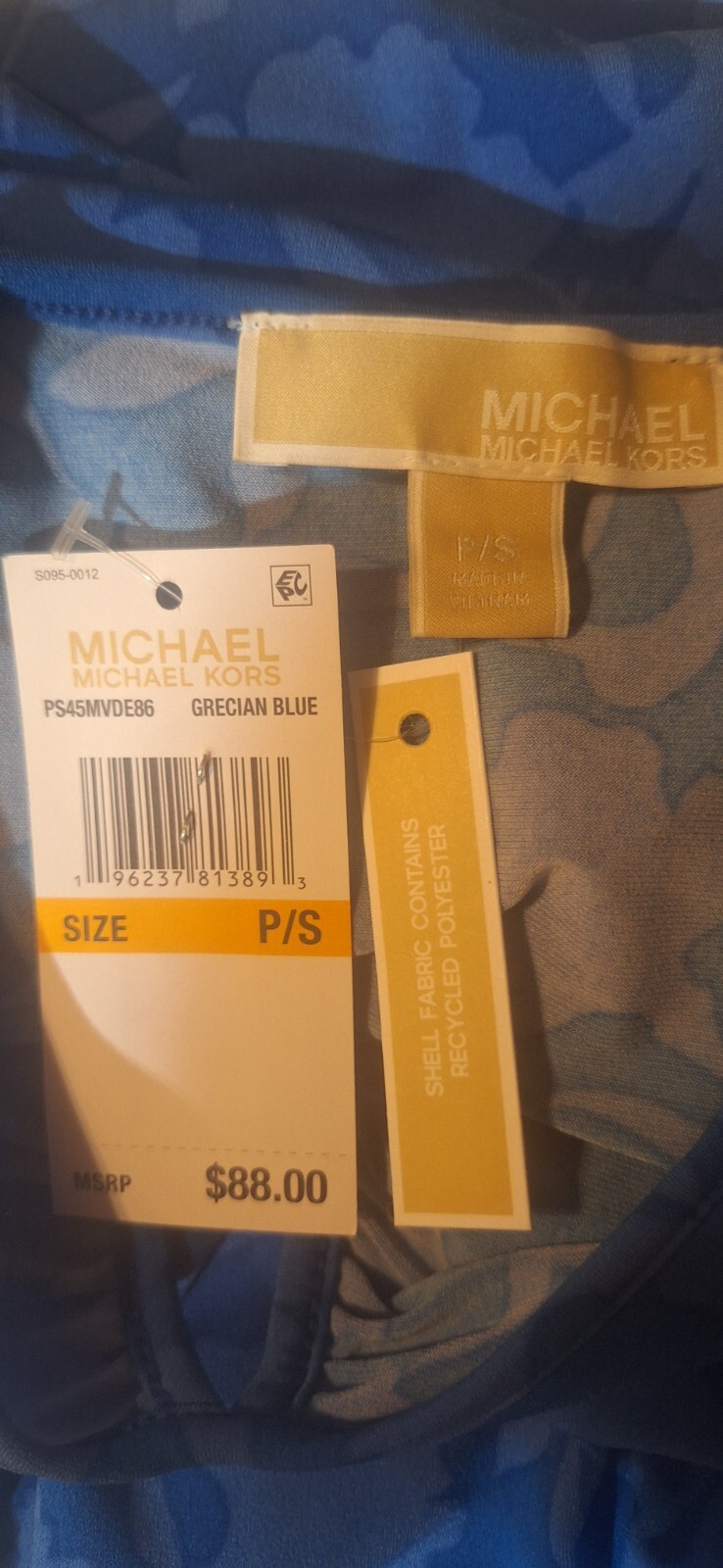 Michael Kors Women's P/S Petite Small Grecian Blue Floral Blouse Longsleeve  thumbnail 11