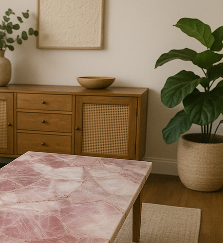 Rose Quartz Coffee Table – Handcrafted Semi-Precious Stone Table for Elegant Top - Picture 2 of 8