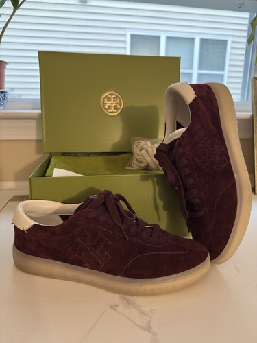 Tory Burch Phoenix Suede Sneakers Women 8.5 Dark Carmine Burgundy w Box