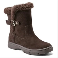NEW Easy Spirit Brown Suede Faux Fur Trim Buckle Winter Boots Women's Size 7