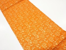 7576790: JAPANESE KIMONO / ANTIQUE OBI FOR DANCE / WOVEN FLORAL CREST