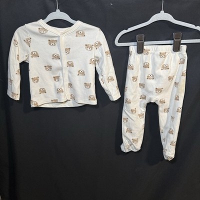 Petit Lem Mini Threads Baby 2 Piece Neutral Pajama Set Teddy Bear - 9 M Footed