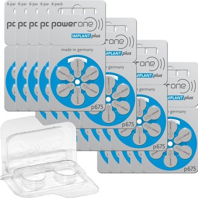 120x Power One Implant Plus Hörgerätebatterie P675 Blau (20x6er Bl)+Transportbox