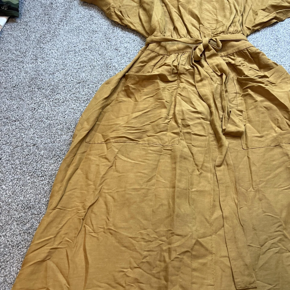 Vestido Madewell Mujer 4 Amarillo Mostaza Maxi Manga Corta Cuello en V Bolsillos con Cinturón Foto 2 de 4