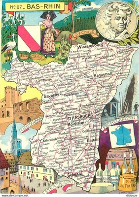 Carte Postale - 67 - Bas Rhin - Carte Géographique - illustration - CPM - Voir S - Photo 1/2
