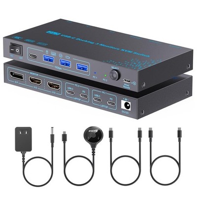KCEVE KVM Switch 3 Monitors 2 Laptops 4K 60Hz USB-C HDMI DisplayPort PD Charging